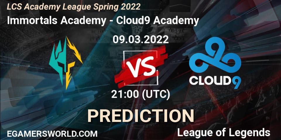 Pronóstico Immortals Academy - Cloud9 Academy. 09.03.2022 at 21:00, LoL, LCS Academy League Spring 2022