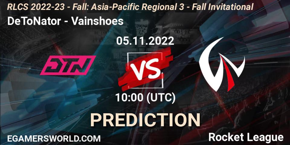 Pronóstico DeToNator - Vainshoes. 05.11.2022 at 10:00, Rocket League, RLCS 2022-23 - Fall: Asia-Pacific Regional 3 - Fall Invitational