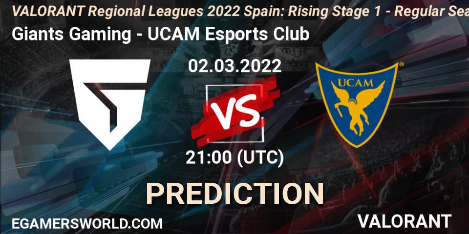 Pronóstico Giants Gaming - UCAM Esports Club. 02.03.2022 at 21:10, VALORANT, VALORANT Regional Leagues 2022 Spain: Rising Stage 1 - Regular Season