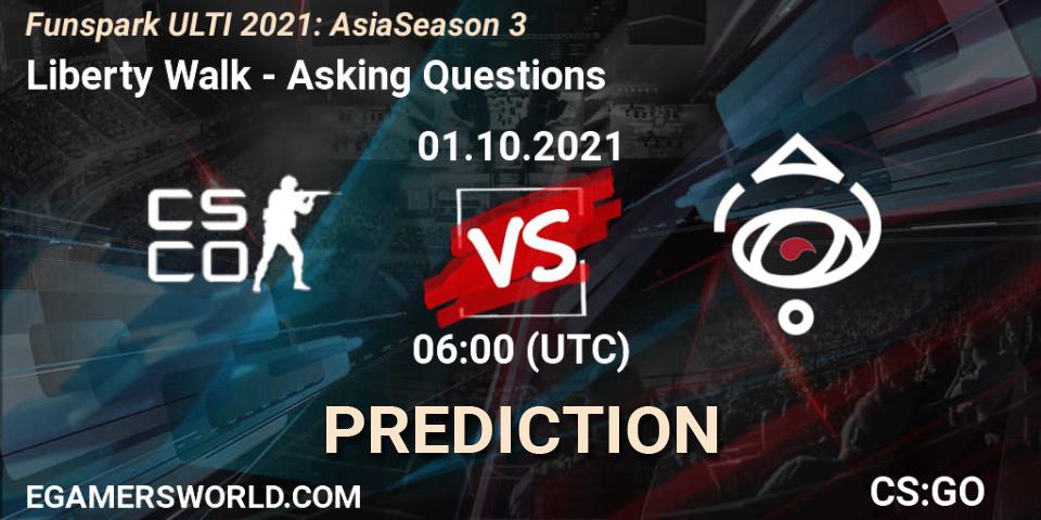 Pronóstico Liberty Walk - Asking Questions. 01.10.2021 at 06:00, Counter-Strike (CS2), Funspark ULTI 2021: Asia Season 3