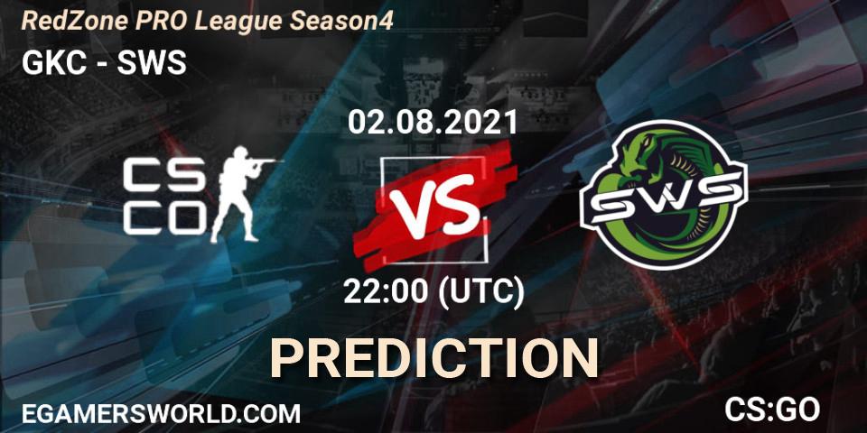 Pronóstico GKC - SWS. 02.08.2021 at 22:00, Counter-Strike (CS2), RedZone PRO League Season 4