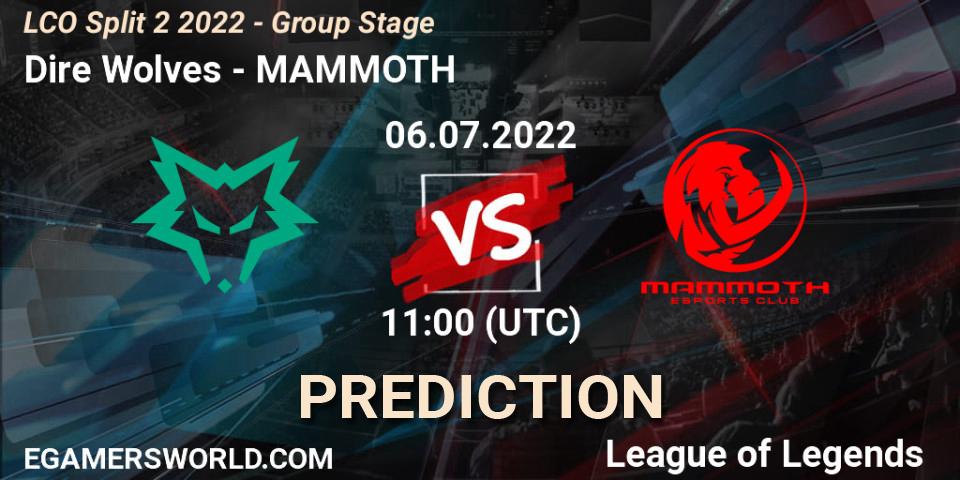 Pronóstico Dire Wolves - MAMMOTH. 06.07.2022 at 11:30, LoL, LCO Split 2 2022 - Group Stage