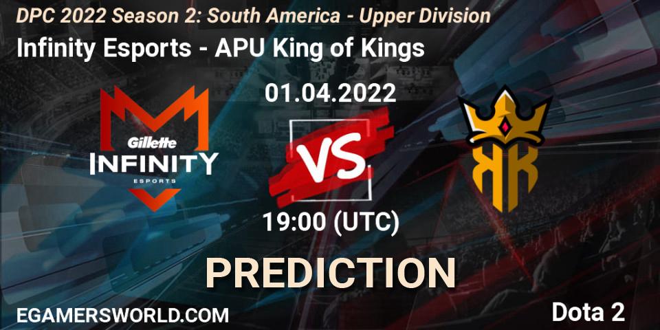 Pronóstico Infinity Esports - APU King of Kings. 01.04.2022 at 19:07, Dota 2, DPC 2021/2022 Tour 2 (Season 2): SA Division I (Upper)