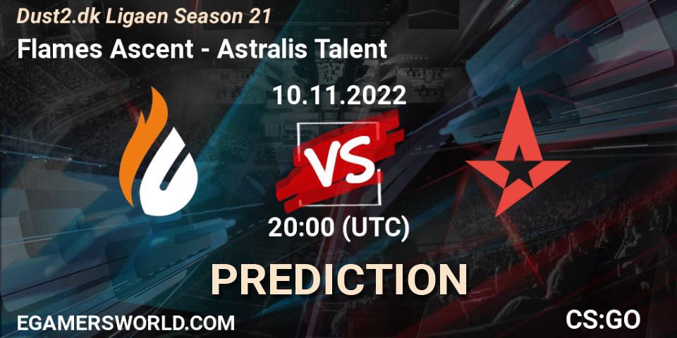 Pronóstico Flames Ascent - Astralis Talent. 10.11.2022 at 20:00, Counter-Strike (CS2), Dust2.dk Ligaen Season 21