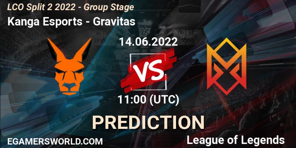Pronóstico Kanga Esports - Gravitas. 14.06.2022 at 11:00, LoL, LCO Split 2 2022 - Group Stage