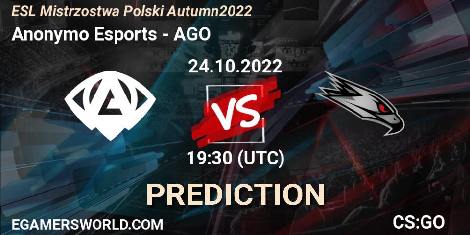 Pronóstico Anonymo Esports - AGO. 24.10.2022 at 18:15, Counter-Strike (CS2), ESL Mistrzostwa Polski Autumn 2022