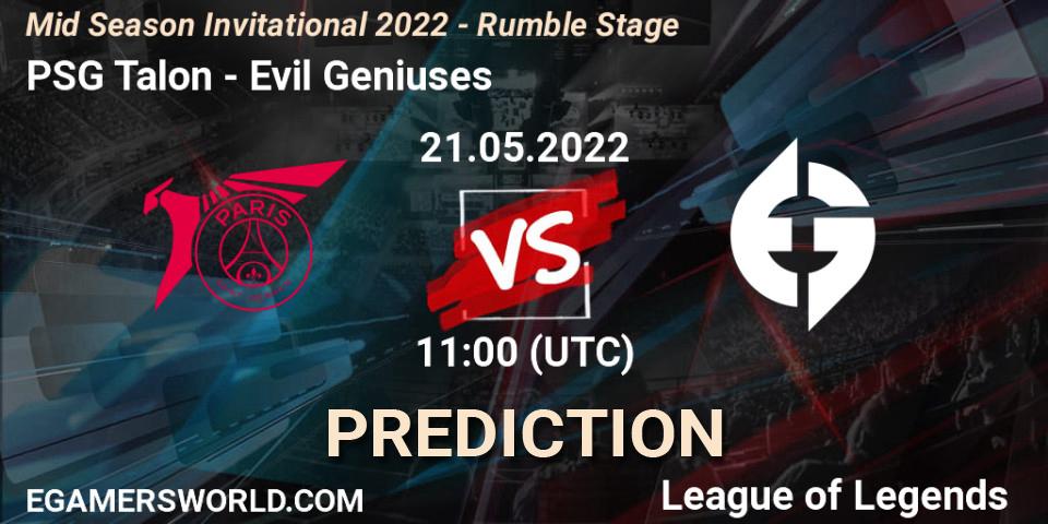 Pronóstico PSG Talon - Evil Geniuses. 21.05.2022 at 11:00, LoL, Mid Season Invitational 2022 - Rumble Stage