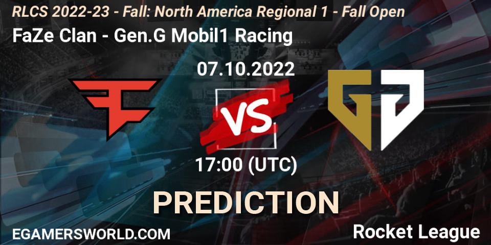 Pronóstico FaZe Clan - Gen.G Mobil1 Racing. 07.10.2022 at 17:00, Rocket League, RLCS 2022-23 - Fall: North America Regional 1 - Fall Open
