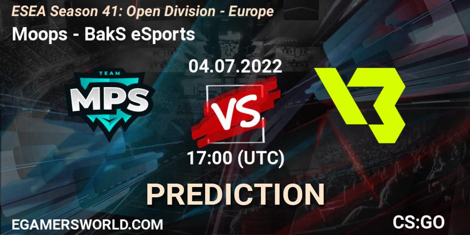 Pronóstico Moops - BakS eSports. 04.07.2022 at 17:00, Counter-Strike (CS2), ESEA Season 41: Open Division - Europe