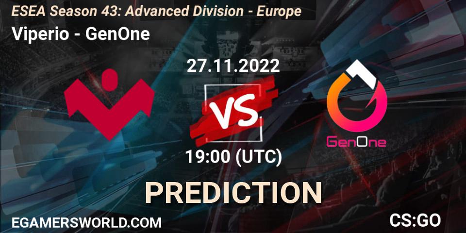 Pronóstico Viperio - GenOne. 27.11.22, CS2 (CS:GO), ESEA Season 43: Advanced Division - Europe