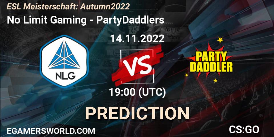 Pronóstico No Limit Gaming - PartyDaddlers. 17.11.2022 at 19:00, Counter-Strike (CS2), ESL Meisterschaft: Autumn 2022