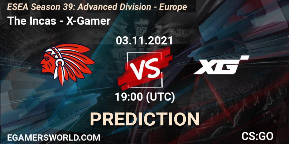 Pronóstico The Incas - X-Gamer. 03.11.2021 at 19:00, Counter-Strike (CS2), ESEA Season 39: Advanced Division - Europe