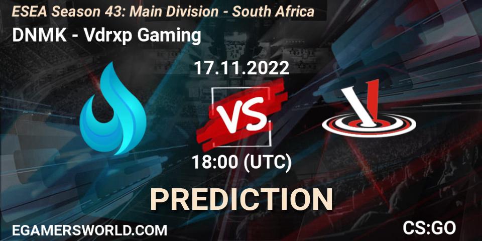 Pronóstico DNMK - Vdrxp Gaming. 23.11.22, CS2 (CS:GO), ESEA Season 43: Main Division - South Africa