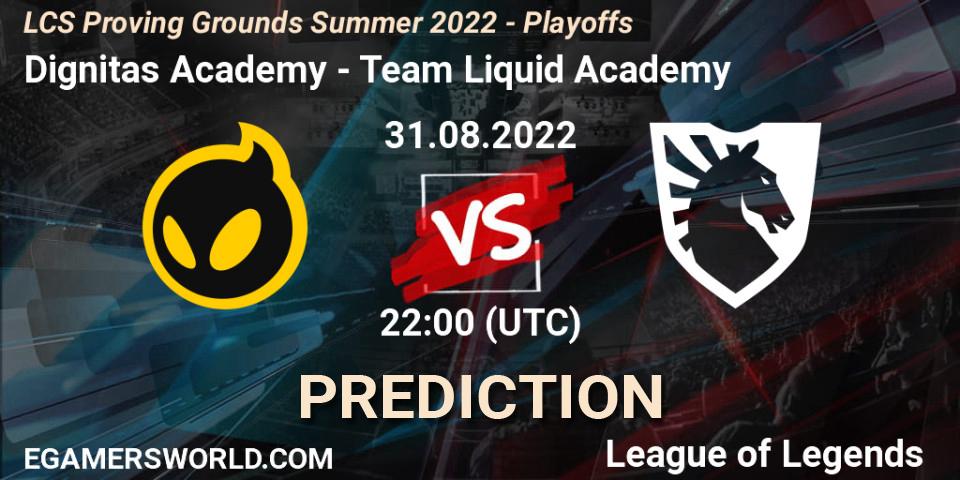 Pronóstico Dignitas Academy - Team Liquid Academy. 31.08.2022 at 22:00, LoL, LCS Proving Grounds Summer 2022 - Playoffs