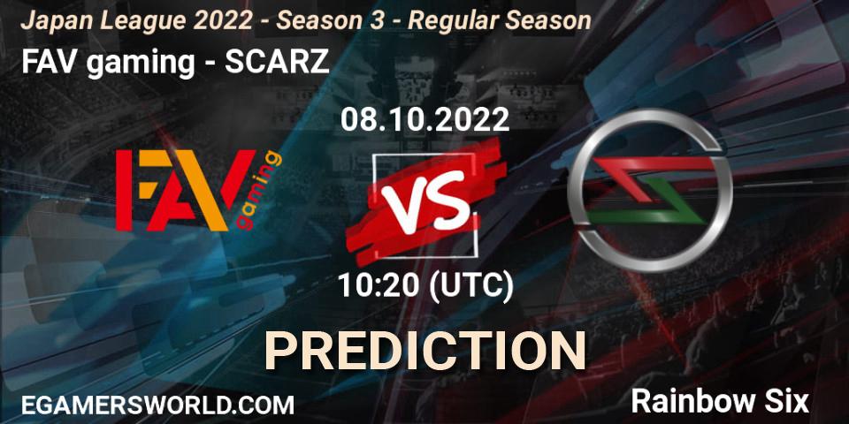 Pronóstico FAV gaming - SCARZ. 08.10.2022 at 10:20, Rainbow Six, Japan League 2022 - Season 3 - Regular Season