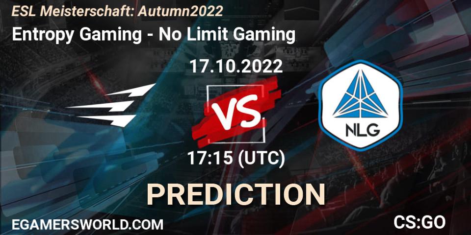 Pronóstico Entropy Gaming - No Limit Gaming. 17.10.2022 at 17:15, Counter-Strike (CS2), ESL Meisterschaft: Autumn 2022