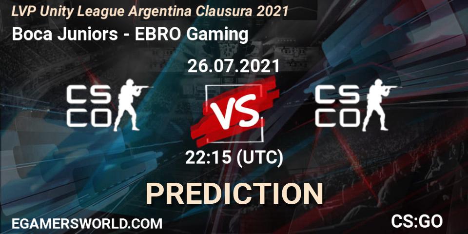 Pronóstico Boca Juniors - EBRO Gaming. 26.07.2021 at 22:15, Counter-Strike (CS2), LVP Unity League Argentina Clausura 2021