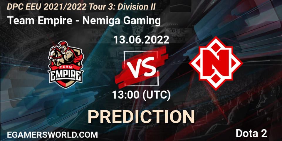 Pronóstico Team Empire - Nemiga Gaming. 13.06.22, Dota 2, DPC EEU 2021/2022 Tour 3: Division II