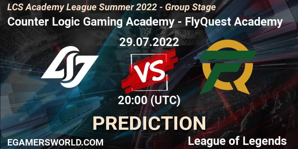 Pronóstico Counter Logic Gaming Academy - FlyQuest Academy. 29.07.22, LoL, LCS Academy League Summer 2022 - Group Stage