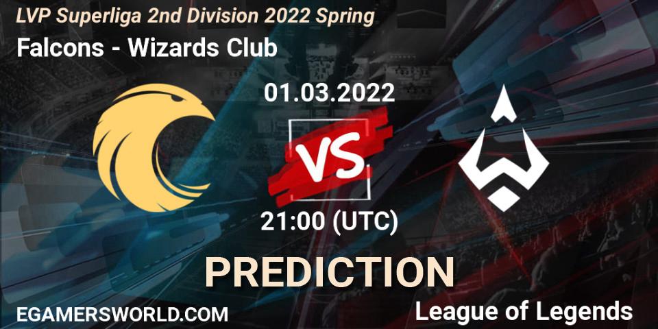 Pronóstico Falcons - Wizards Club. 01.03.2022 at 21:00, LoL, LVP Superliga 2nd Division 2022 Spring