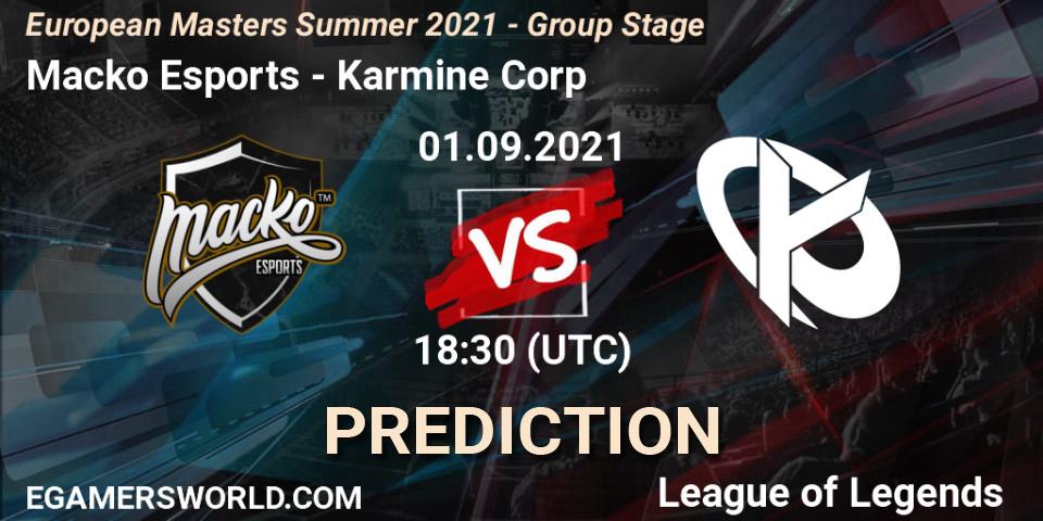 Pronóstico Macko Esports - Karmine Corp. 01.09.21, LoL, European Masters Summer 2021 - Group Stage