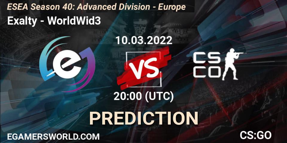 Pronóstico Exalty - WorldWid3. 10.03.2022 at 20:00, Counter-Strike (CS2), ESEA Season 40: Advanced Division - Europe