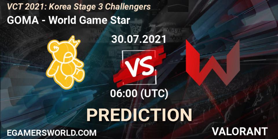 Pronóstico GOMA - World Game Star. 30.07.2021 at 06:00, VALORANT, VCT 2021: Korea Stage 3 Challengers