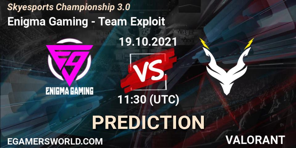 Pronóstico Enigma Gaming - Team Exploit. 19.10.2021 at 11:30, VALORANT, Skyesports Championship 3.0