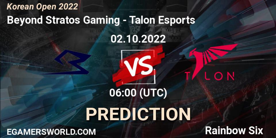 Pronóstico Beyond Stratos Gaming - Talon Esports. 02.10.2022 at 06:00, Rainbow Six, Korean Open 2022