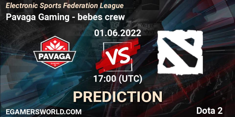Pronóstico Pavaga Gaming - bebes crew. 01.06.2022 at 17:00, Dota 2, Electronic Sports Federation League