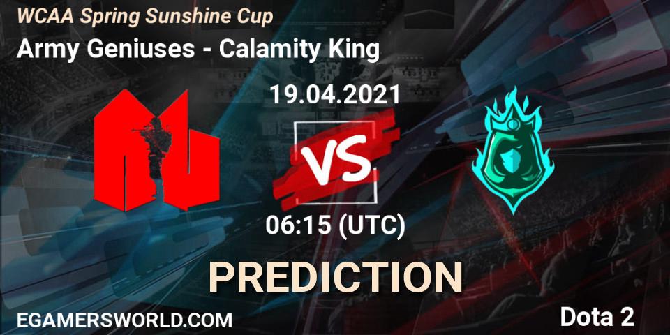 Pronóstico Army Geniuses - Calamity King. 19.04.2021 at 06:27, Dota 2, WCAA Spring Sunshine Cup