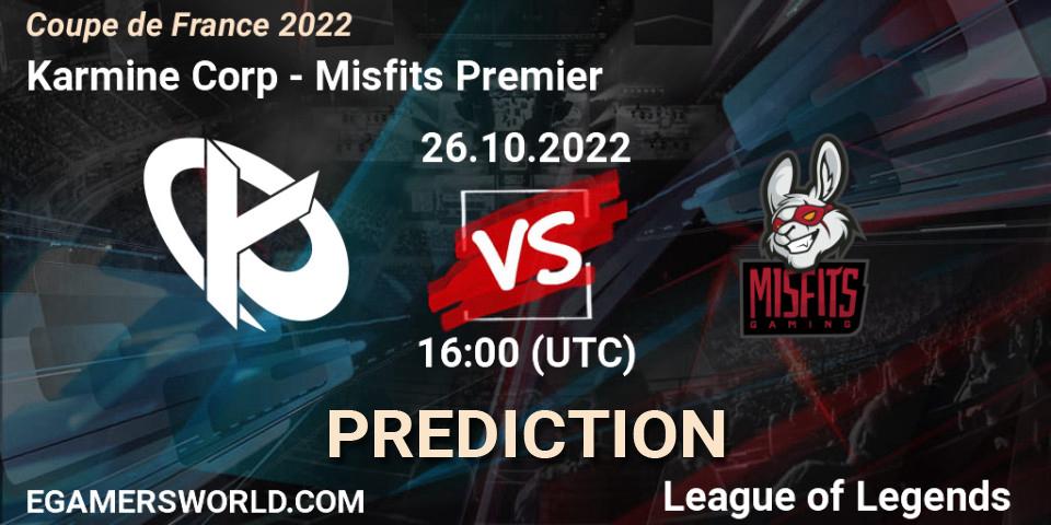 Pronóstico Karmine Corp - Misfits Premier. 26.10.22, LoL, Coupe de France 2022