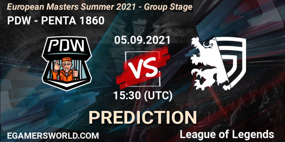 Pronóstico PDW - PENTA 1860. 05.09.2021 at 15:30, LoL, European Masters Summer 2021 - Group Stage