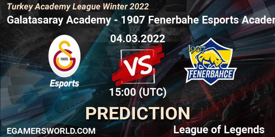 Pronóstico Galatasaray Academy - 1907 Fenerbahçe Esports Academy. 04.03.22, LoL, Turkey Academy League Winter 2022