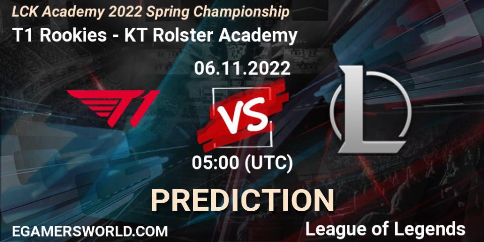 Pronóstico T1 Rookies - KT Rolster Academy. 06.11.2022 at 05:00, LoL, LCK Academy 2022 Spring Championship