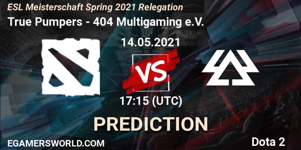 Pronóstico True Pumpers - 404 Multigaming e.V.. 14.05.2021 at 17:13, Dota 2, ESL Meisterschaft Spring 2021 Relegation