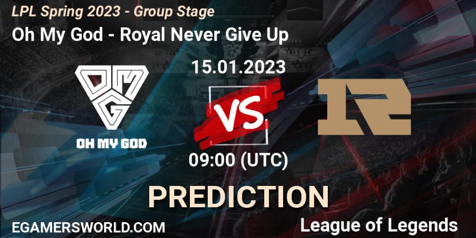Pronóstico Oh My God - Royal Never Give Up. 15.01.2023 at 10:17, LoL, LPL Spring 2023 - Group Stage