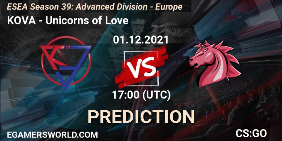 Pronóstico KOVA - Unicorns of Love. 01.12.21, CS2 (CS:GO), ESEA Season 39: Advanced Division - Europe
