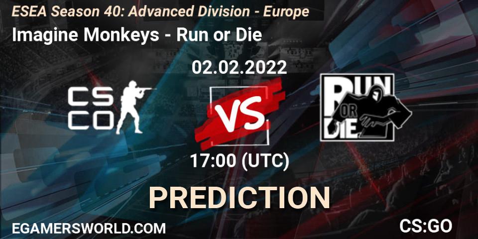 Pronóstico Imagine Monkeys - Run or Die. 02.02.2022 at 17:00, Counter-Strike (CS2), ESEA Season 40: Advanced Division - Europe