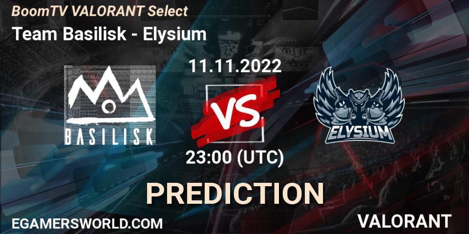 Pronóstico Team Basilisk - Elysium. 11.11.2022 at 23:00, VALORANT, BoomTV VALORANT Select