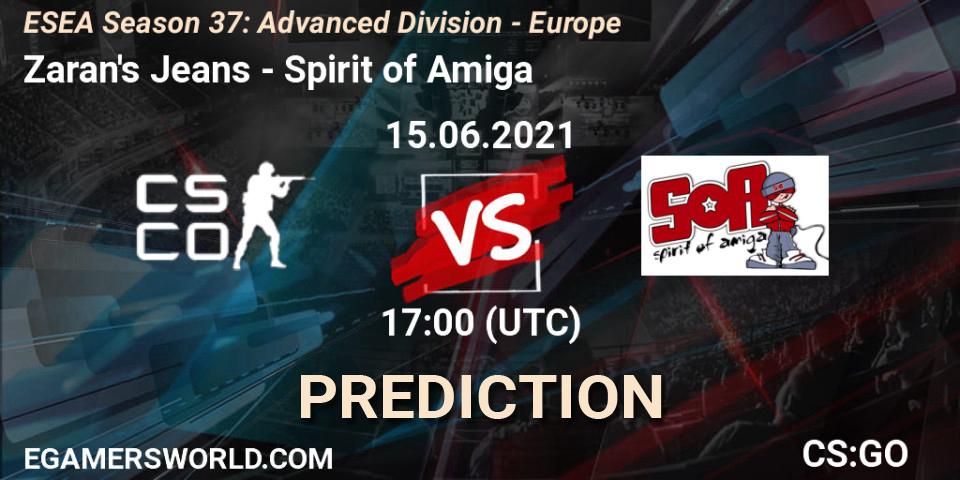 Pronóstico Zaran's Jeans - Spirit of Amiga. 15.06.2021 at 17:00, Counter-Strike (CS2), ESEA Season 37: Advanced Division - Europe