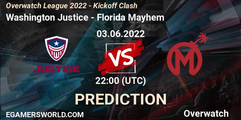 Pronóstico Washington Justice - Florida Mayhem. 03.06.2022 at 22:00, Overwatch, Overwatch League 2022 - Kickoff Clash