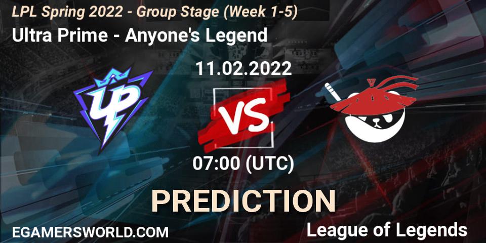 Pronóstico Ultra Prime - Anyone's Legend. 11.02.2022 at 07:00, LoL, LPL Spring 2022 - Group Stage (Week 1-5)