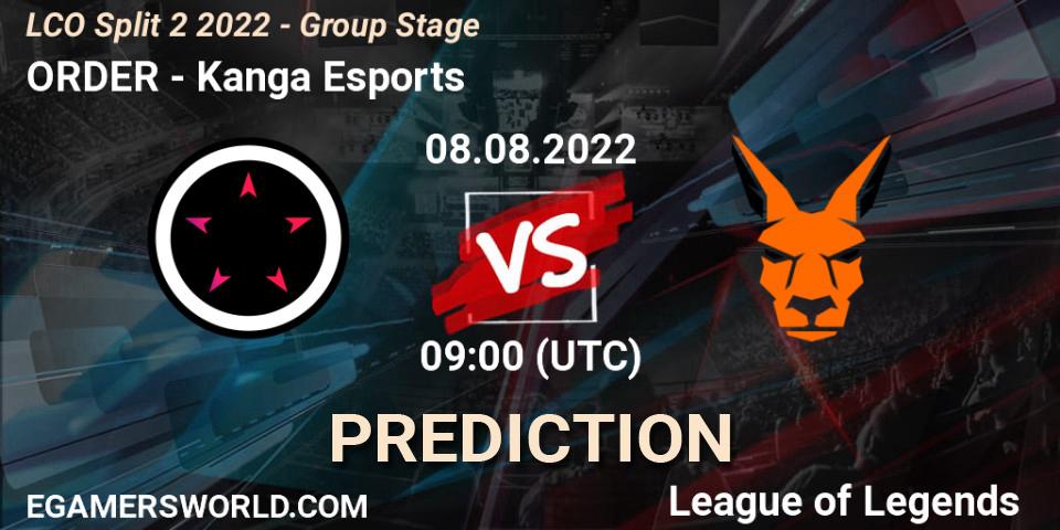 Pronóstico ORDER - Kanga Esports. 08.08.2022 at 09:00, LoL, LCO Split 2 2022 - Group Stage