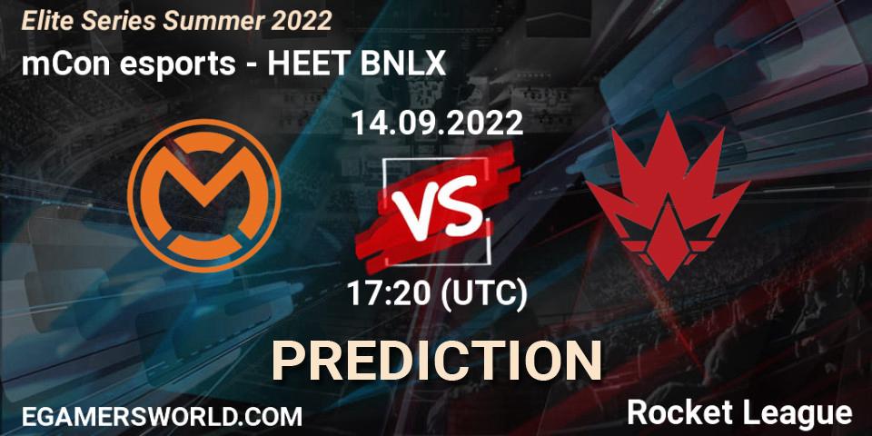 Pronóstico mCon esports - HEET BNLX. 14.09.2022 at 17:20, Rocket League, Elite Series Summer 2022
