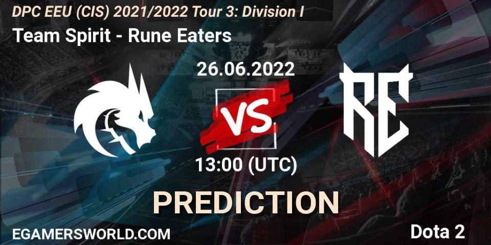 Pronóstico Team Spirit - Rune Eaters. 26.06.2022 at 13:01, Dota 2, DPC EEU (CIS) 2021/2022 Tour 3: Division I