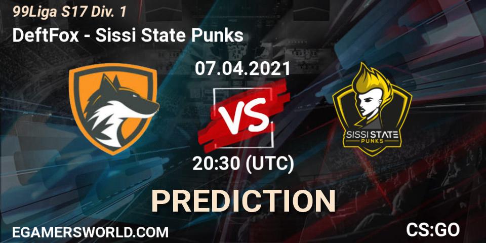 Pronóstico DeftFox - Sissi State Punks. 07.04.2021 at 19:30, Counter-Strike (CS2), 99Liga S17 Div. 1