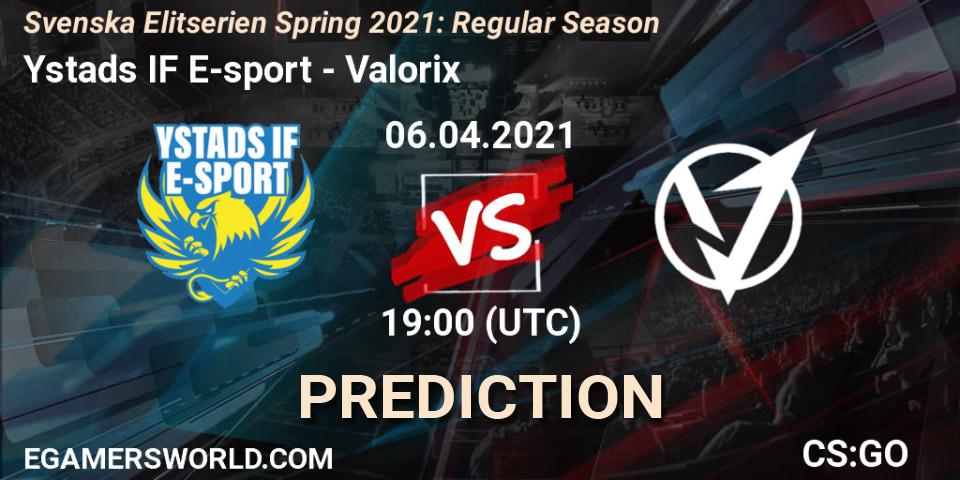 Pronóstico Ystads IF E-sport - Valorix. 06.04.2021 at 19:00, Counter-Strike (CS2), Svenska Elitserien Spring 2021: Regular Season