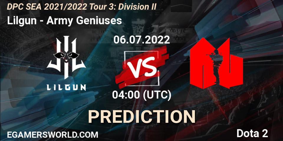 Pronóstico Lilgun - Army Geniuses. 06.07.22, Dota 2, DPC SEA 2021/2022 Tour 3: Division II