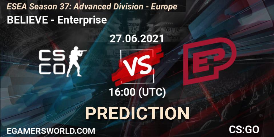 Pronóstico BELIEVE - Enterprise. 27.06.2021 at 16:00, Counter-Strike (CS2), ESEA Season 37: Advanced Division - Europe